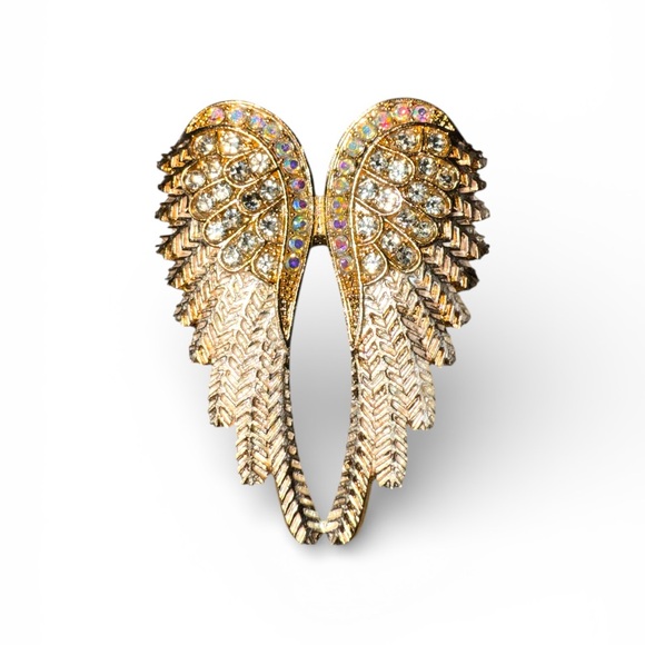 Jewelry - Wing Gold Tone Brooch with Rhinestones